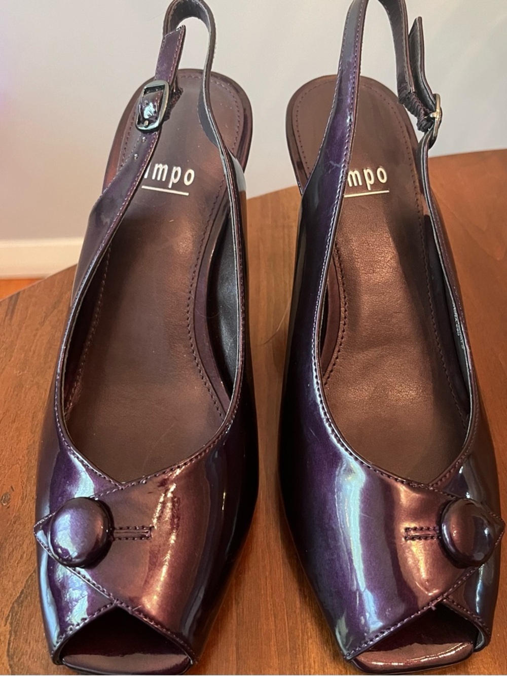 Impo Purple Patent Peep-Toe Slingback Heels